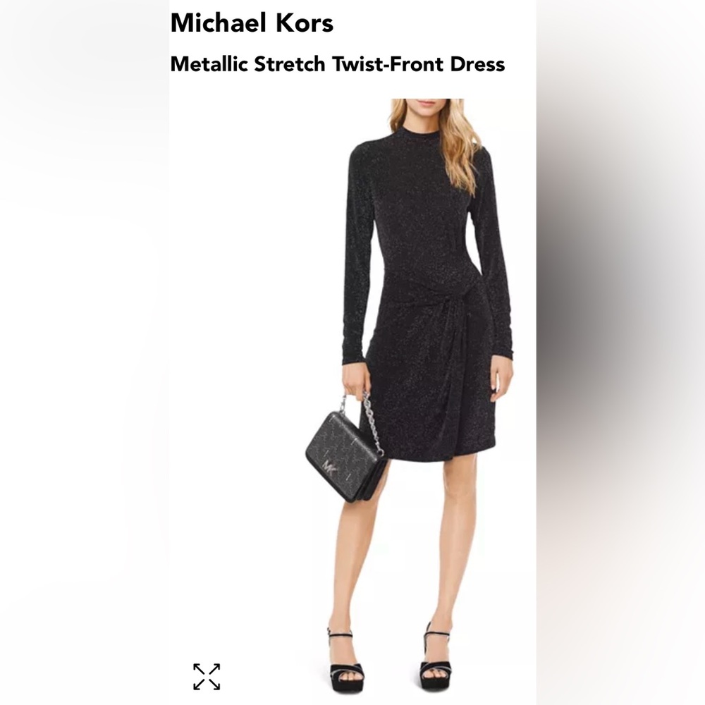 Michael Kors Black Metallic Stretch Twist-Front Dress